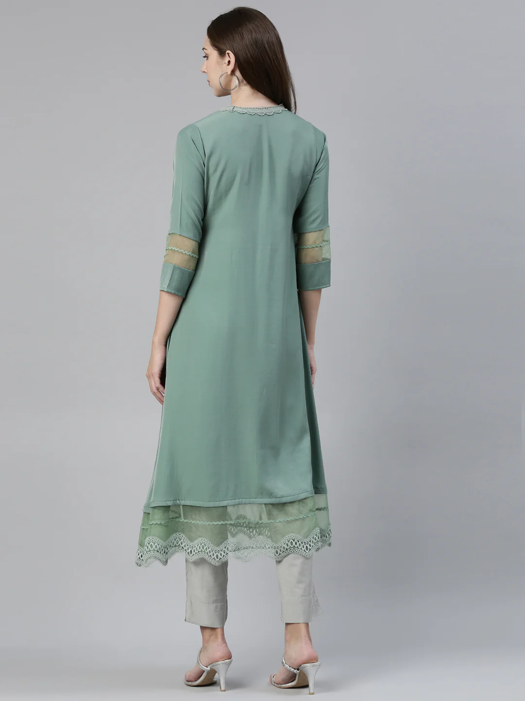 Neerus Green Straight Regular Viscose Rayon Kurta - Image 3