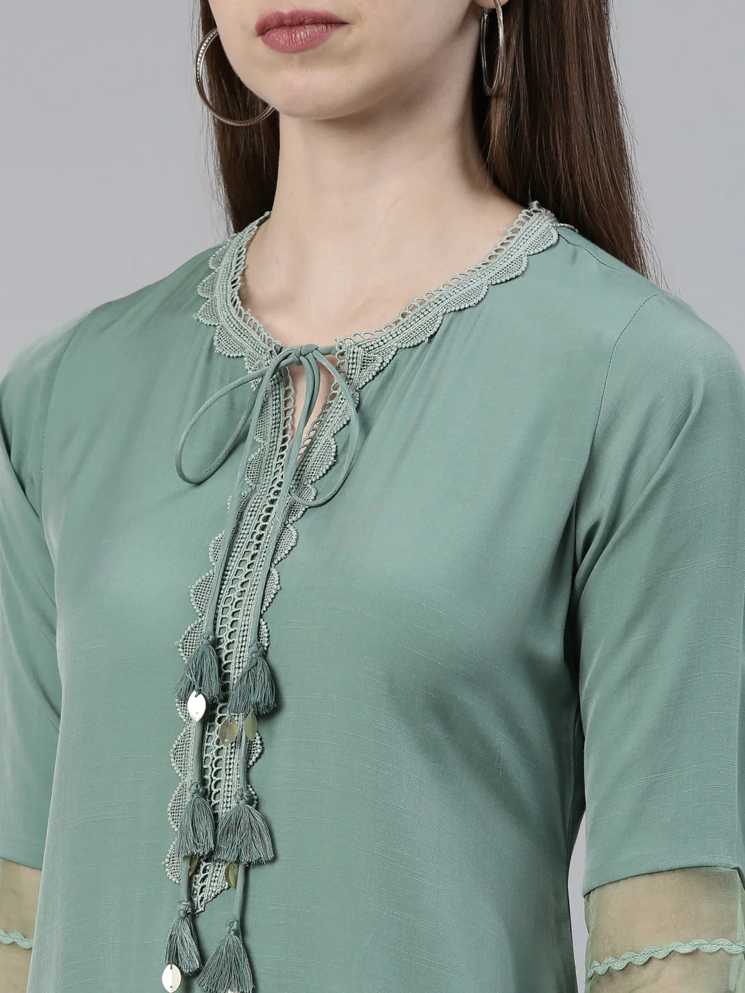 Neerus Green Straight Regular Viscose Rayon Kurta - Image 4