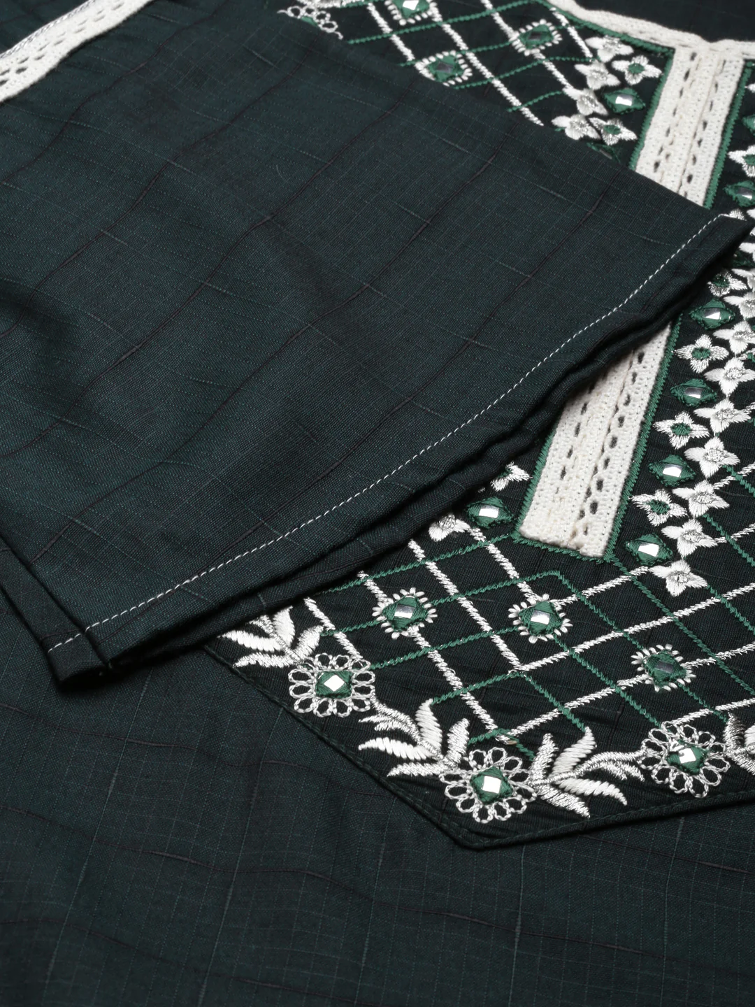 Neerus Green Straight Solid Cotton Silk Kurta - Image 5