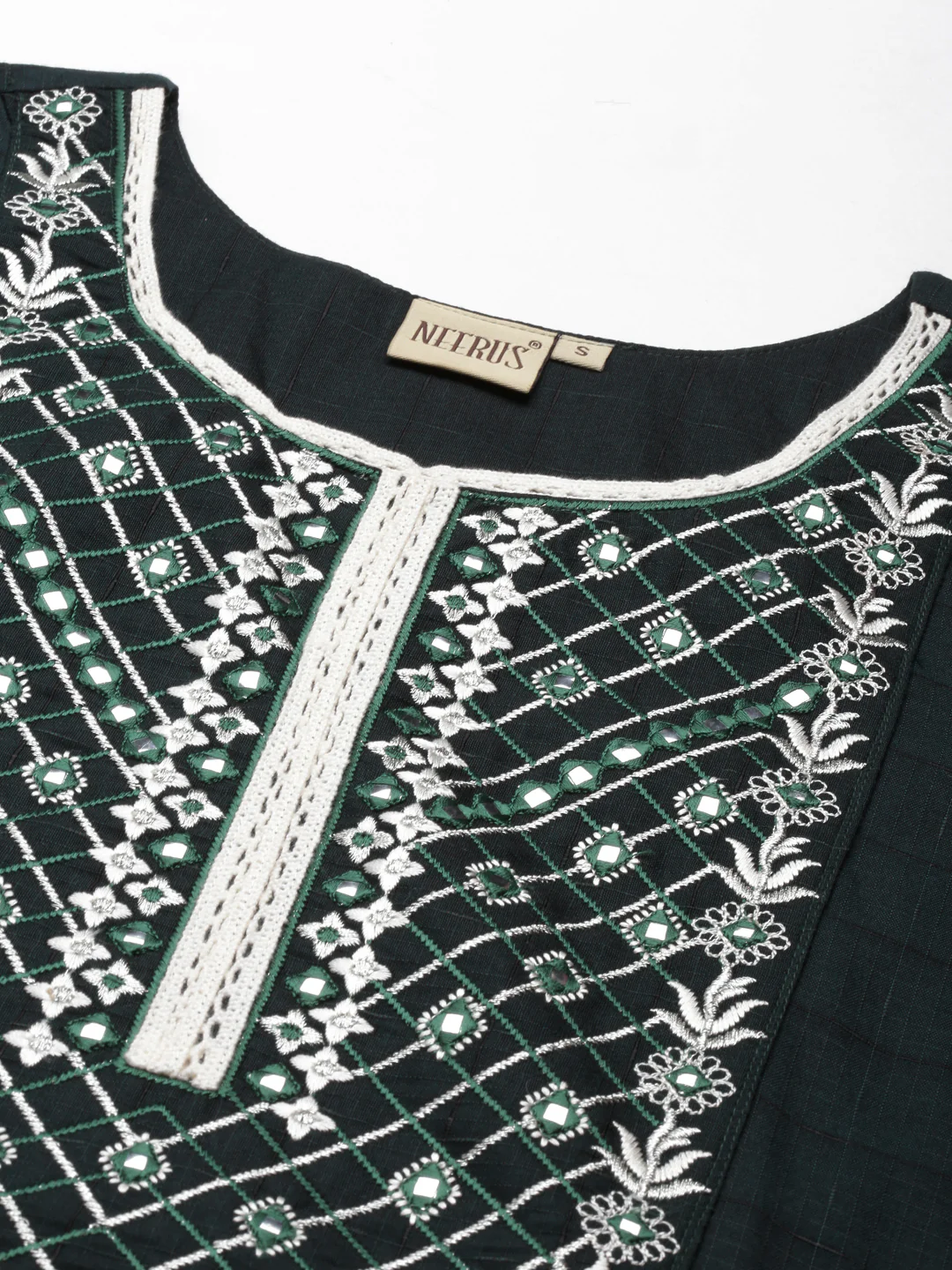 Neerus Green Straight Solid Cotton Silk Kurta - Image 6