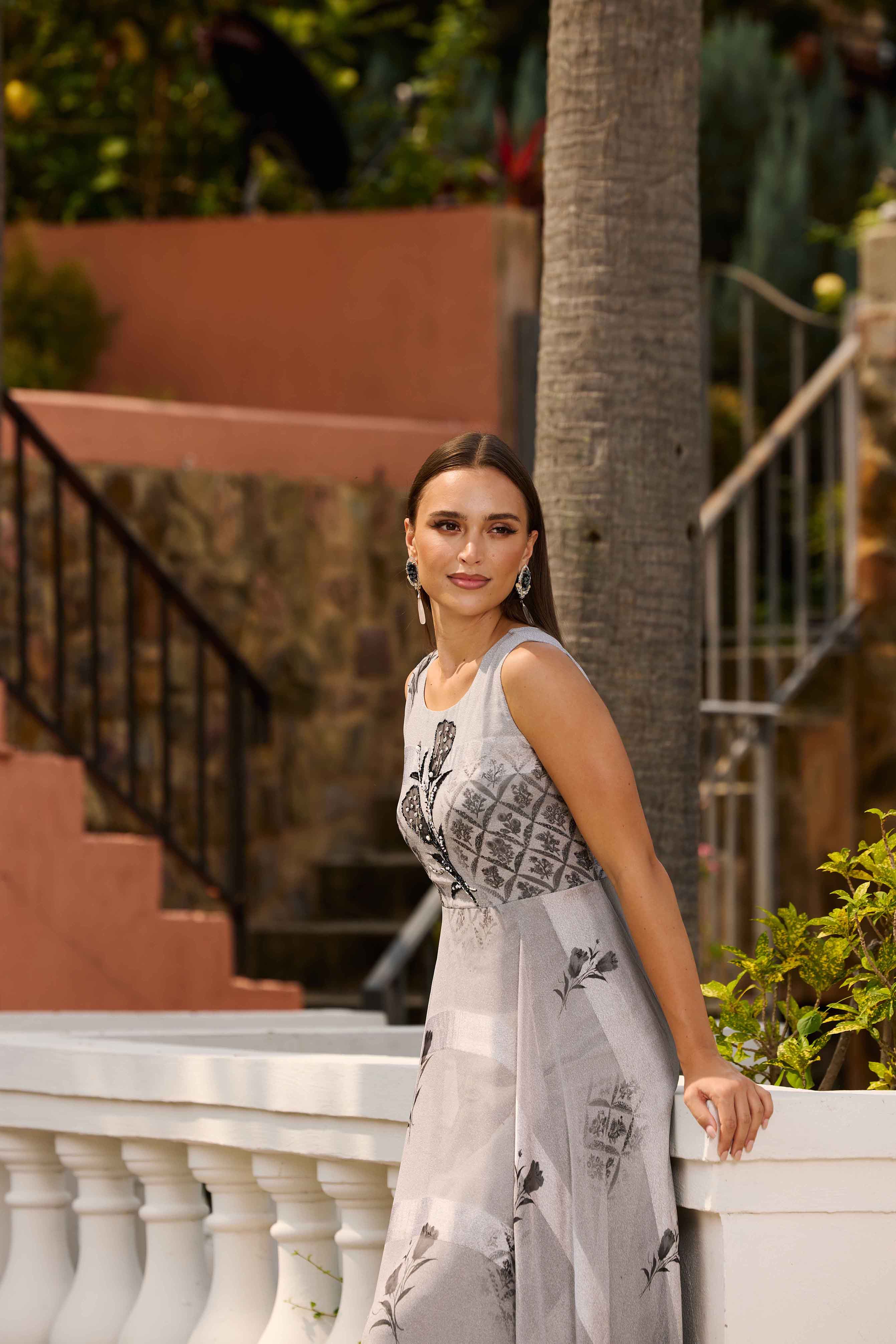 Neerus Grey Casual Maxi Printed Dresses - Image 3