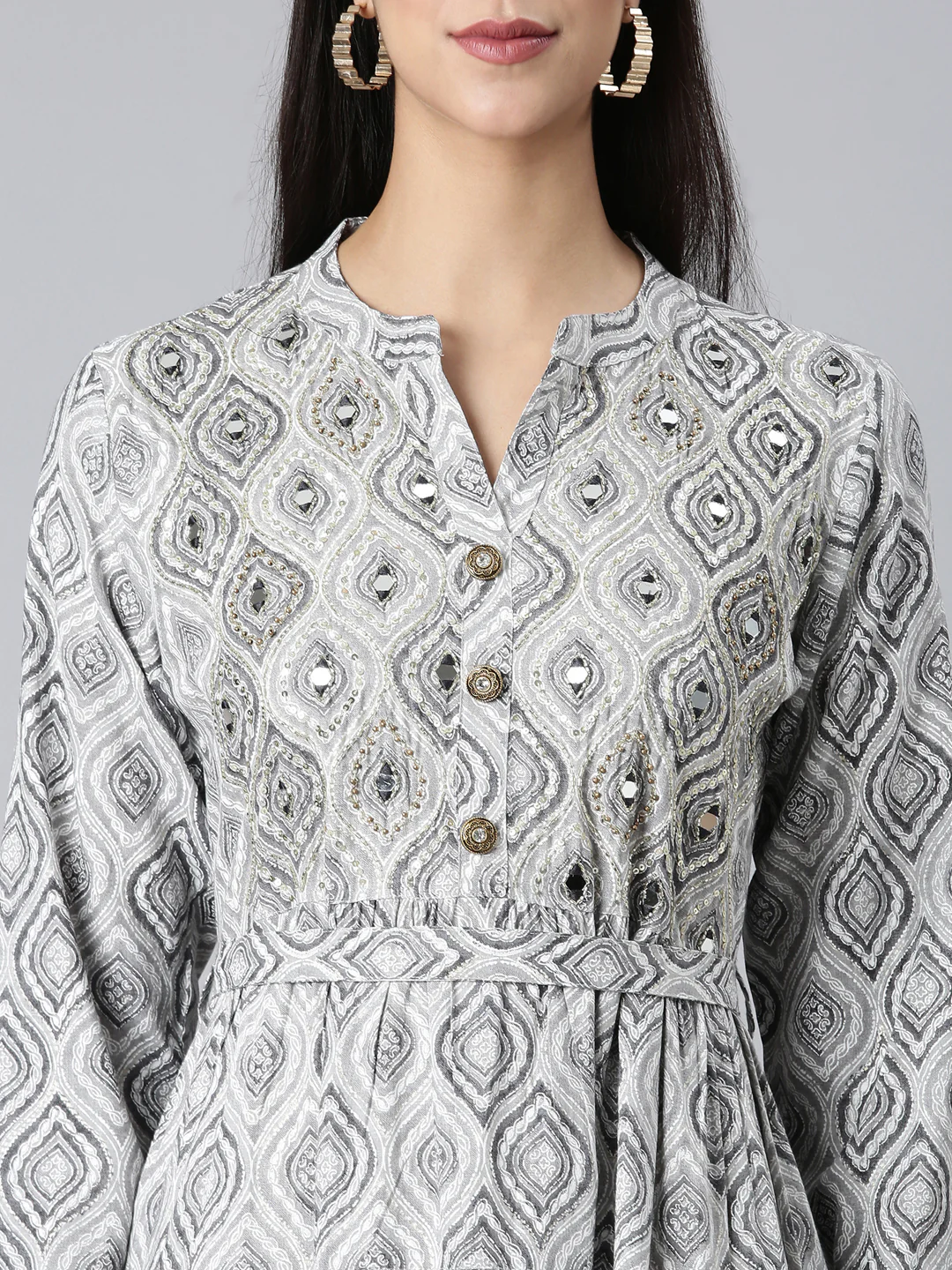 Neerus Grey Casual Paisley Maxi Dresses - Image 4