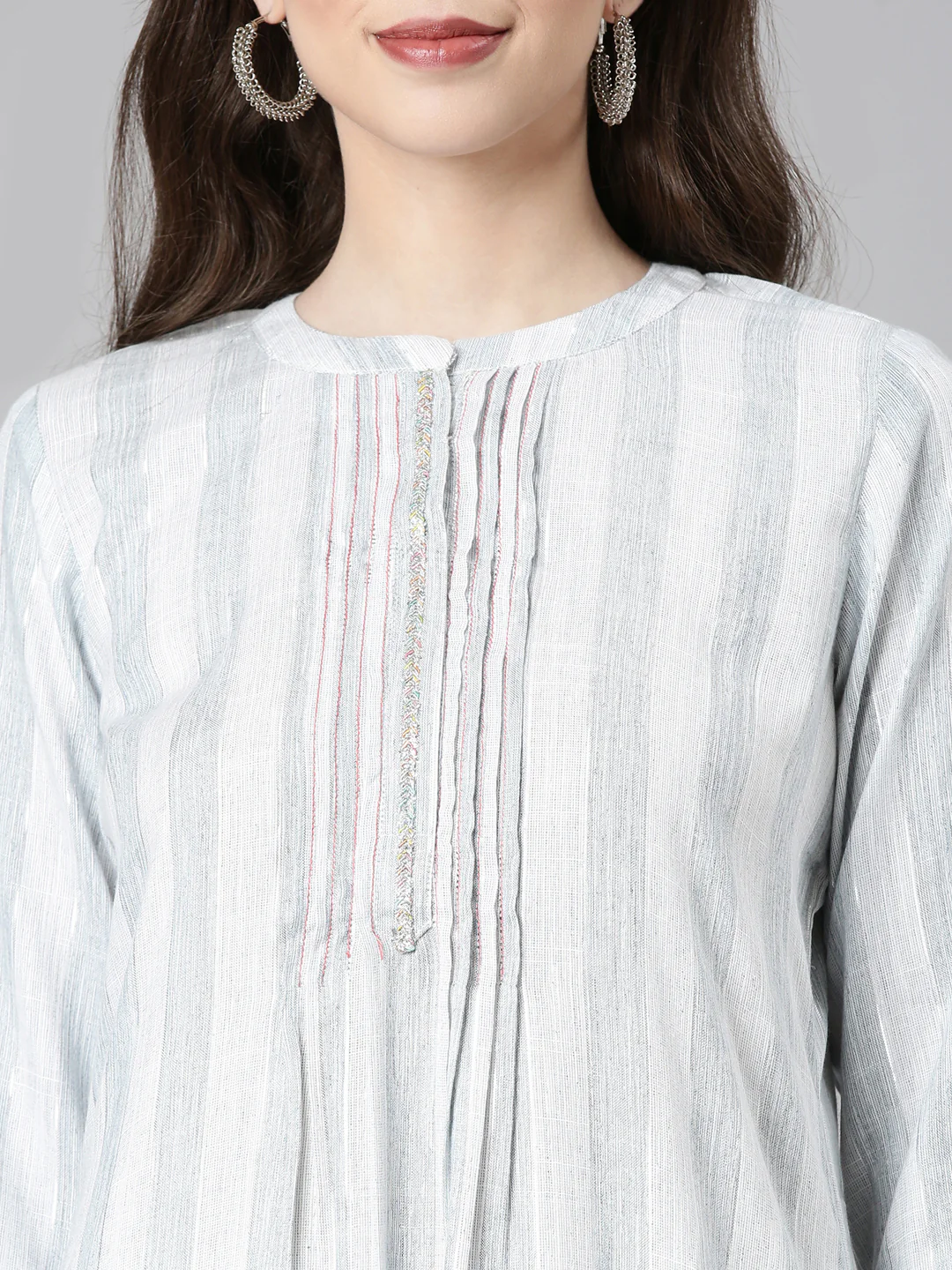 Neerus Grey Casual Striped Straight Kurta - Image 4