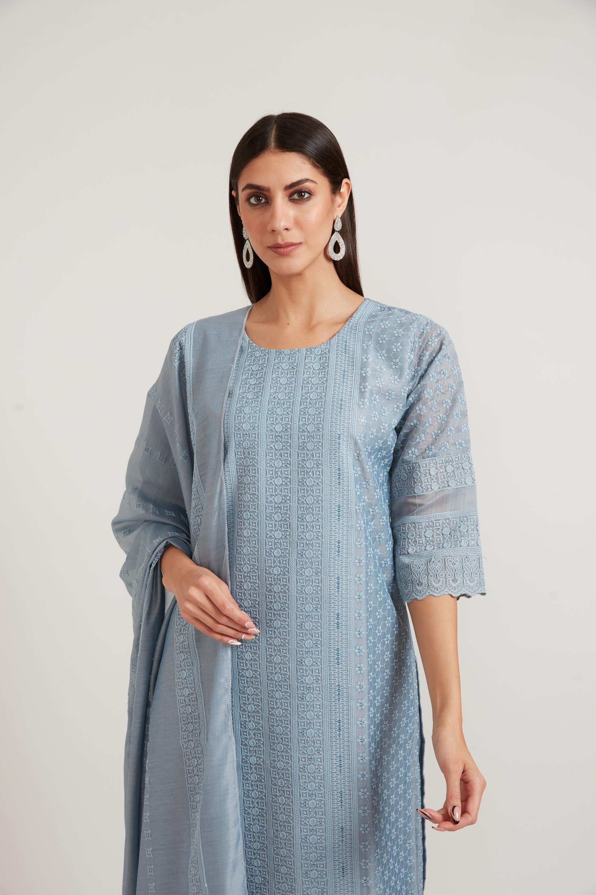 Neerus Grey Color Chanderi Fabric Suit Set - Image 2