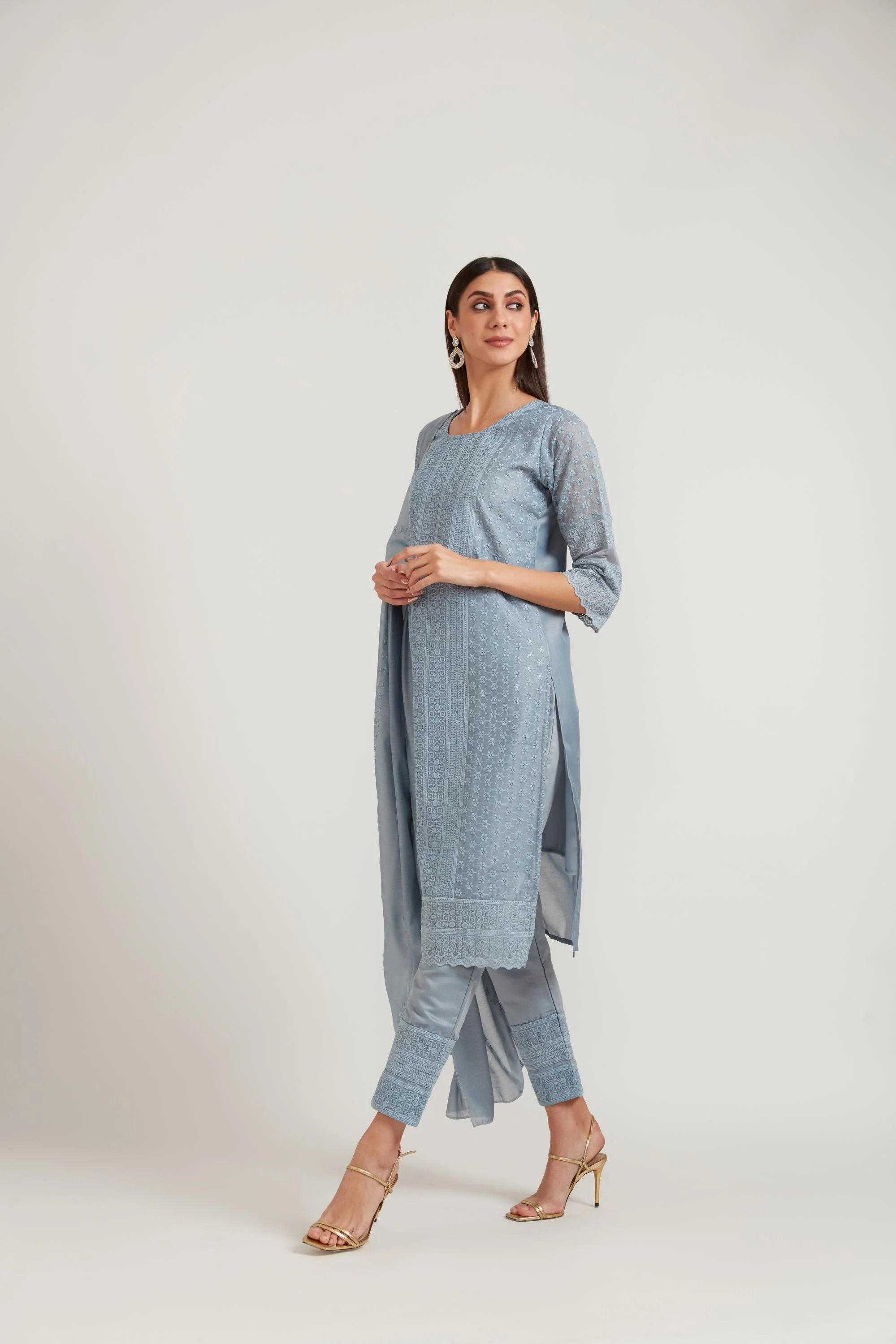 Neerus Grey Color Chanderi Fabric Suit Set - Image 4