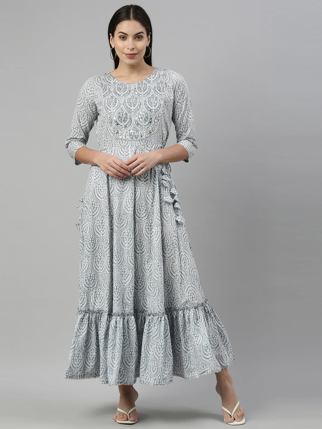 Neerus Grey Color Cotton Fabric Kurta