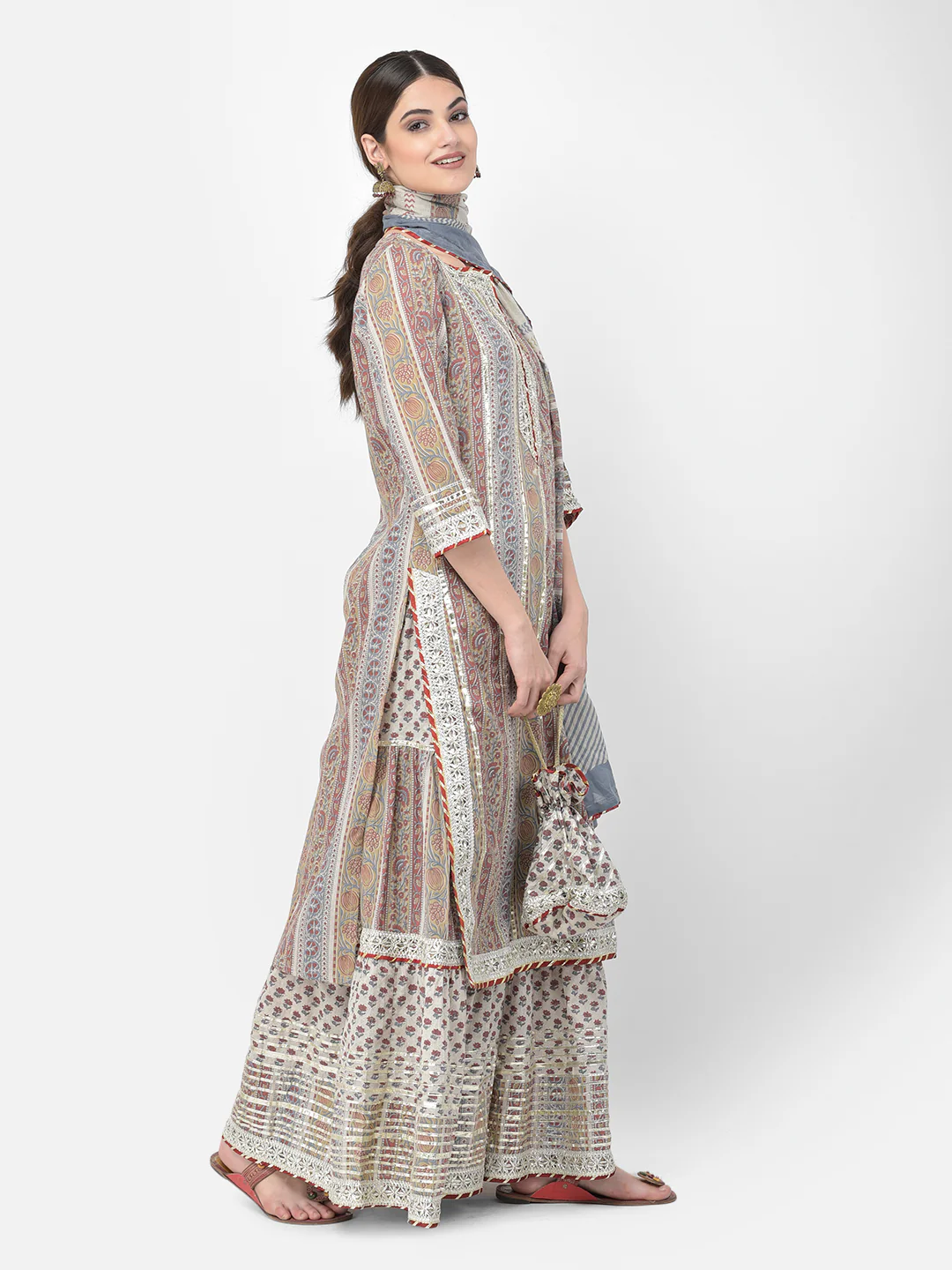 Neerus Grey Color Cotton Fabric Salwar Kameez - Image 3