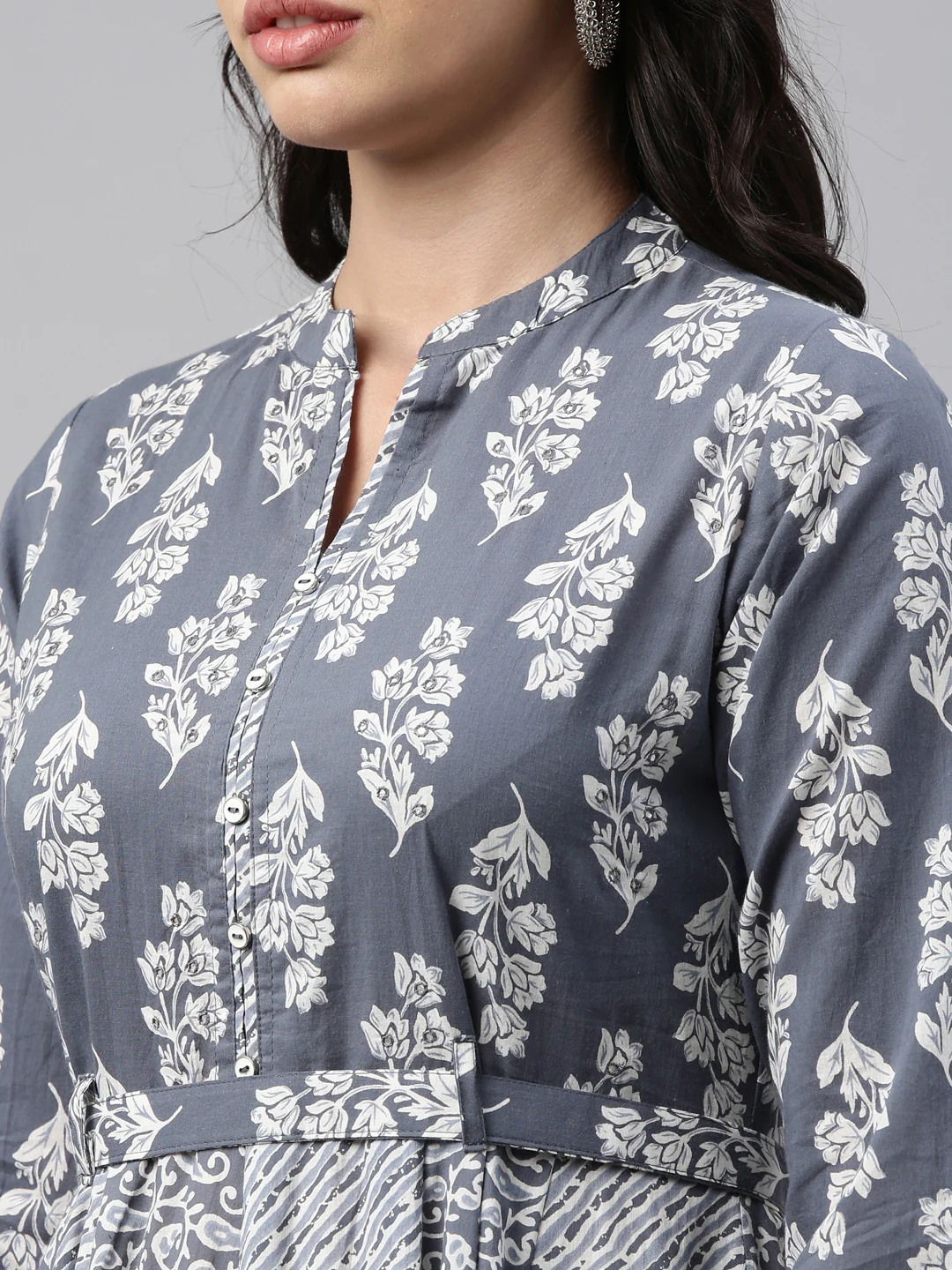 Neerus Grey Color Cotton Fabric Tunic - Image 2