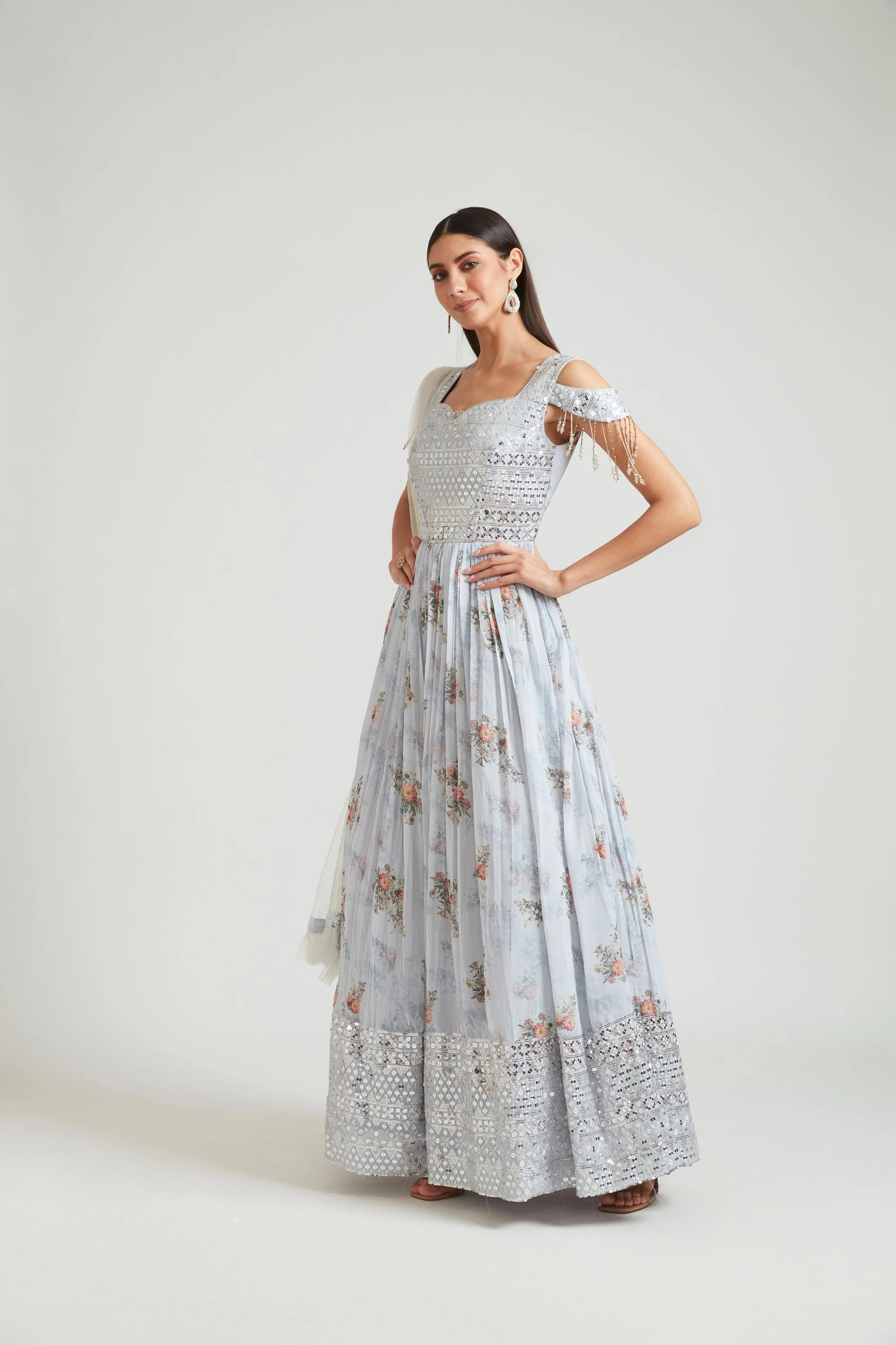 Neerus Grey Color Georgette Fabric Gown - Image 4