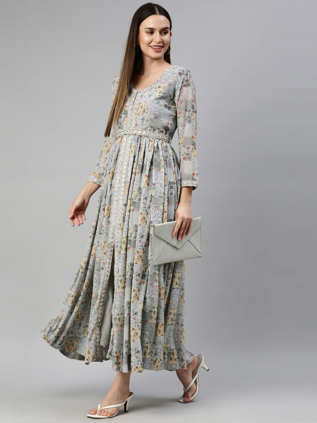 Neerus Grey Color Georgette Fabric Gown - Image 6