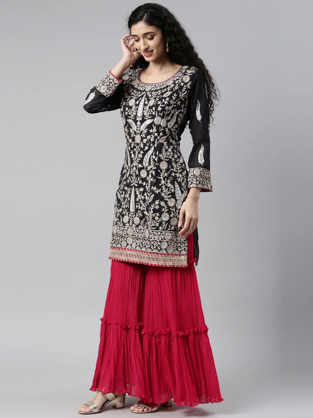 Neerus Grey Color Georgette Fabric Kurta Set - Image 5