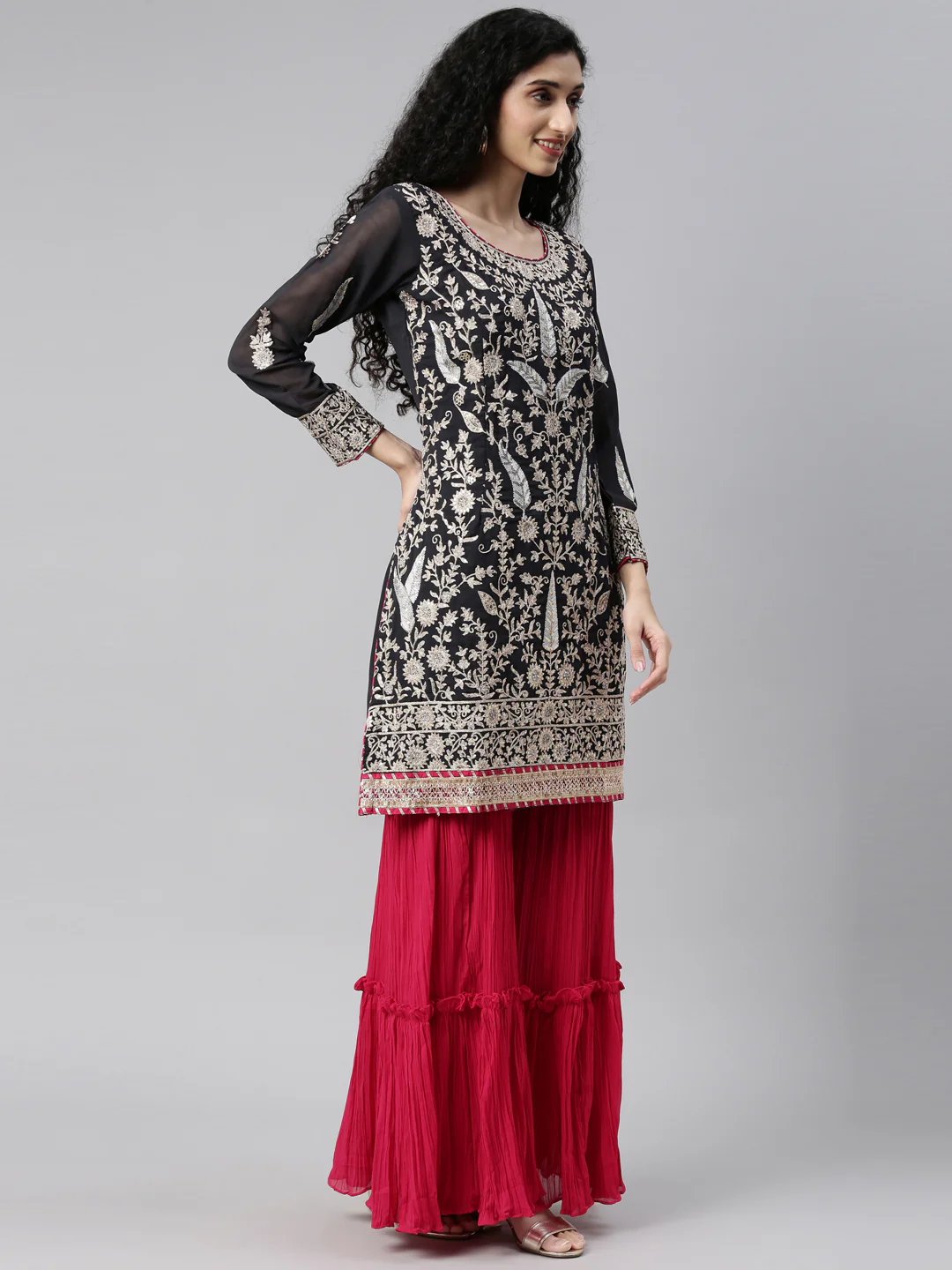 Neerus Grey Color Georgette Fabric Kurta Set - Image 6