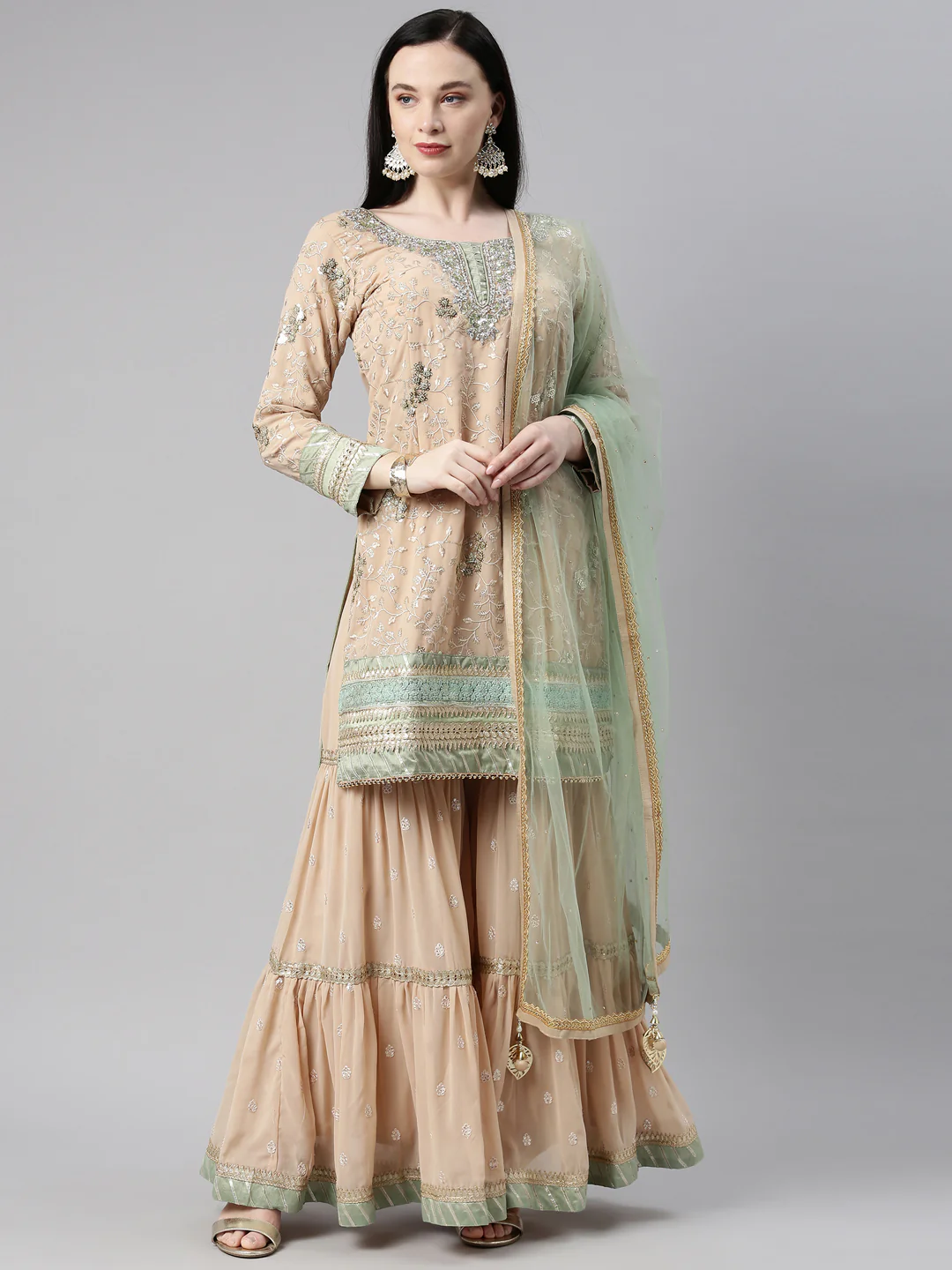 Neerus Grey Color Georgette Fabric Kurta Set - Image 9