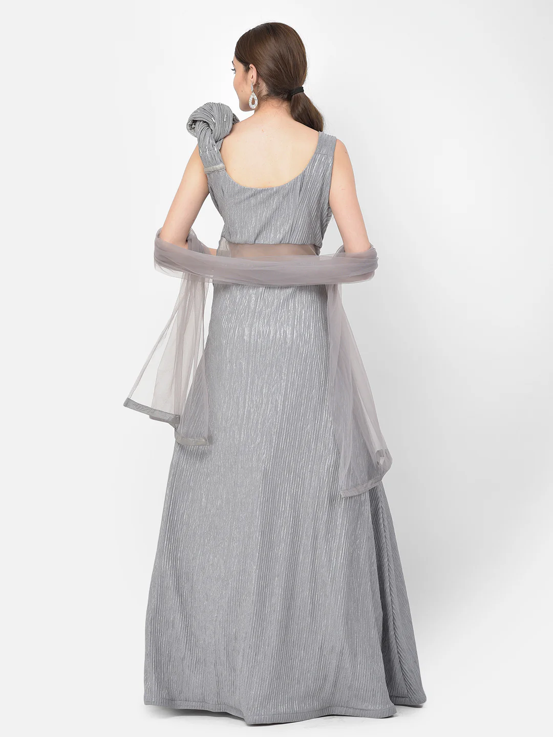 Neerus Grey Color Lycra Fabric Gown - Image 5