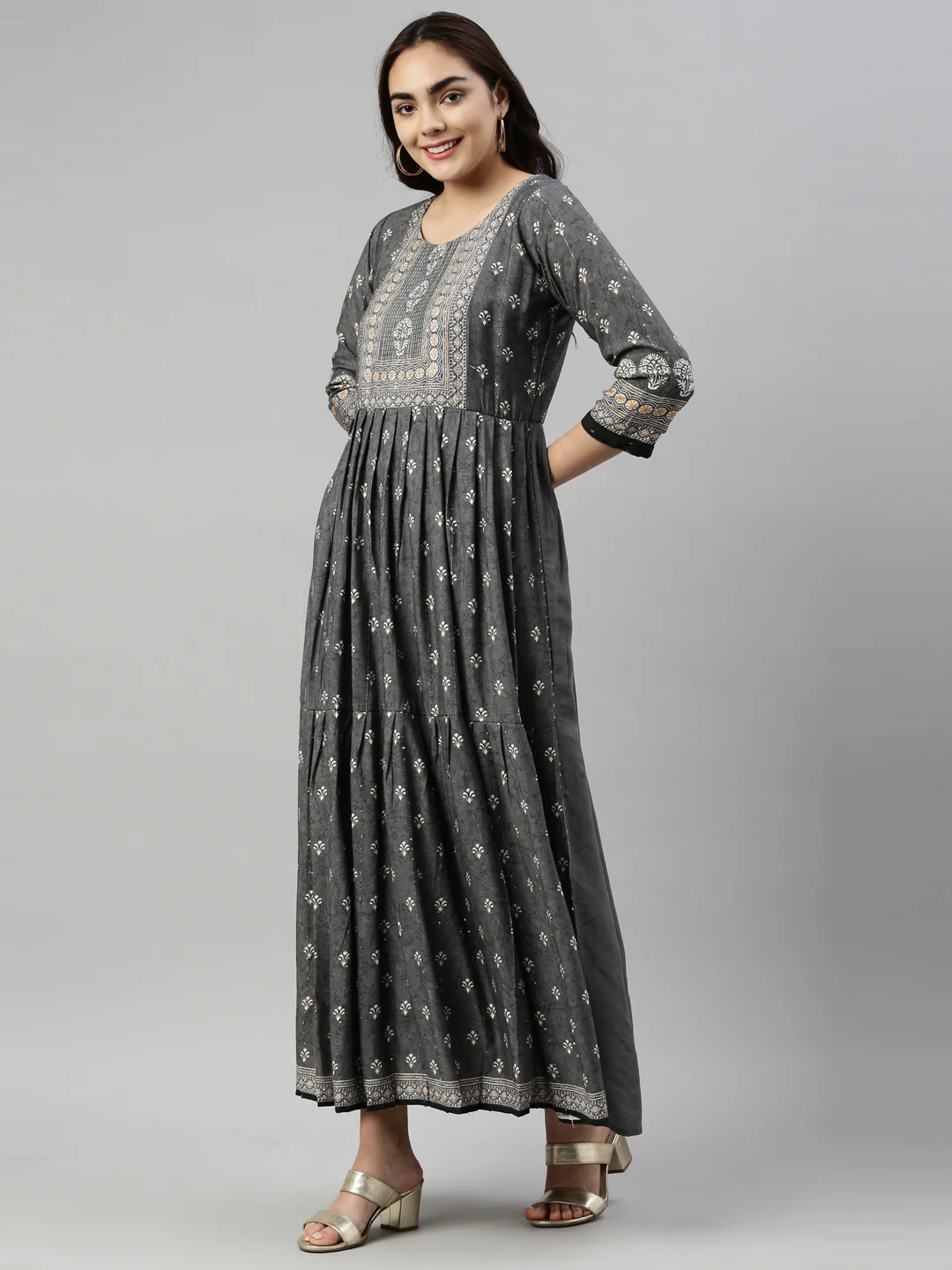 Neerus Grey Color Model Fabric Kurta - Image 3