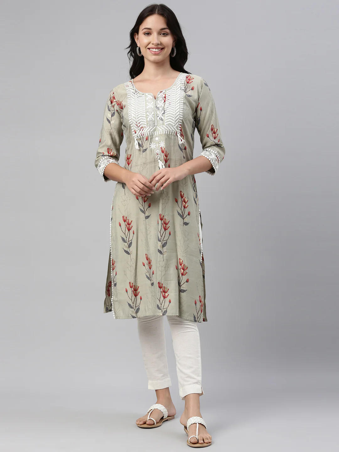 Neerus Grey Color Muslin Fabric Tunic - Image 9