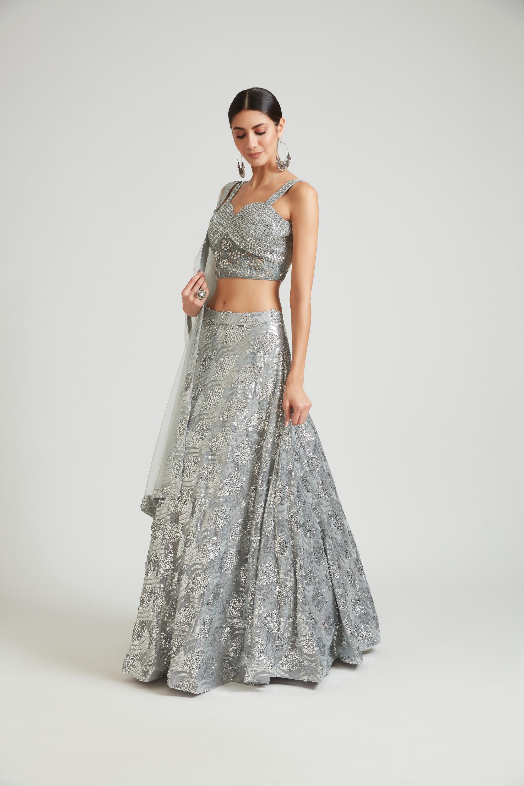 Neerus Grey Color Nett Fabric Lehenga Choli - Image 2