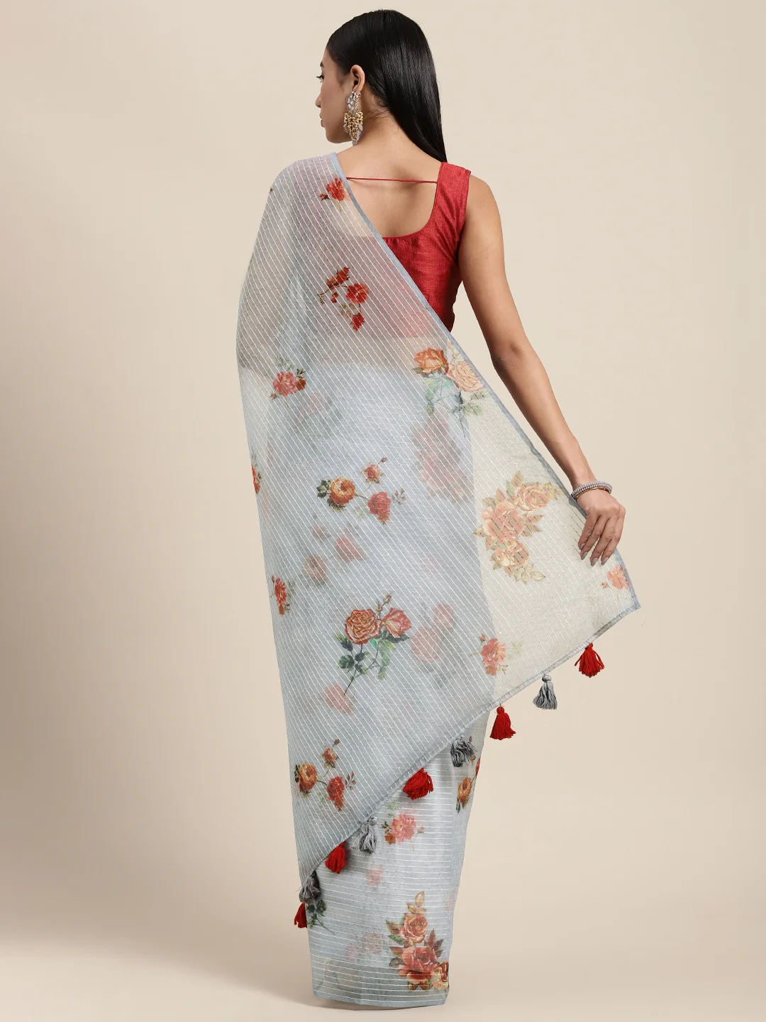 Neerus Grey Color Organza Fabric Saree - Image 2