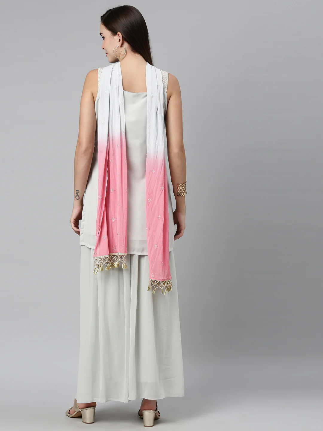 Neerus Grey Color Poly Georgette Fabric Kurta Sets With Dupatta - Image 3