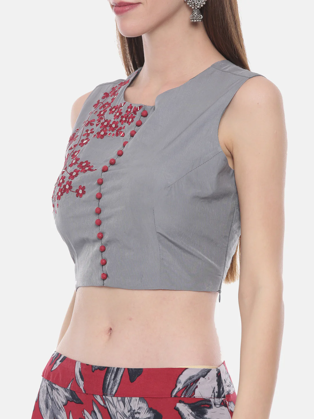 Neerus Grey Color Rayon Fabric Crop-Top - Image 2