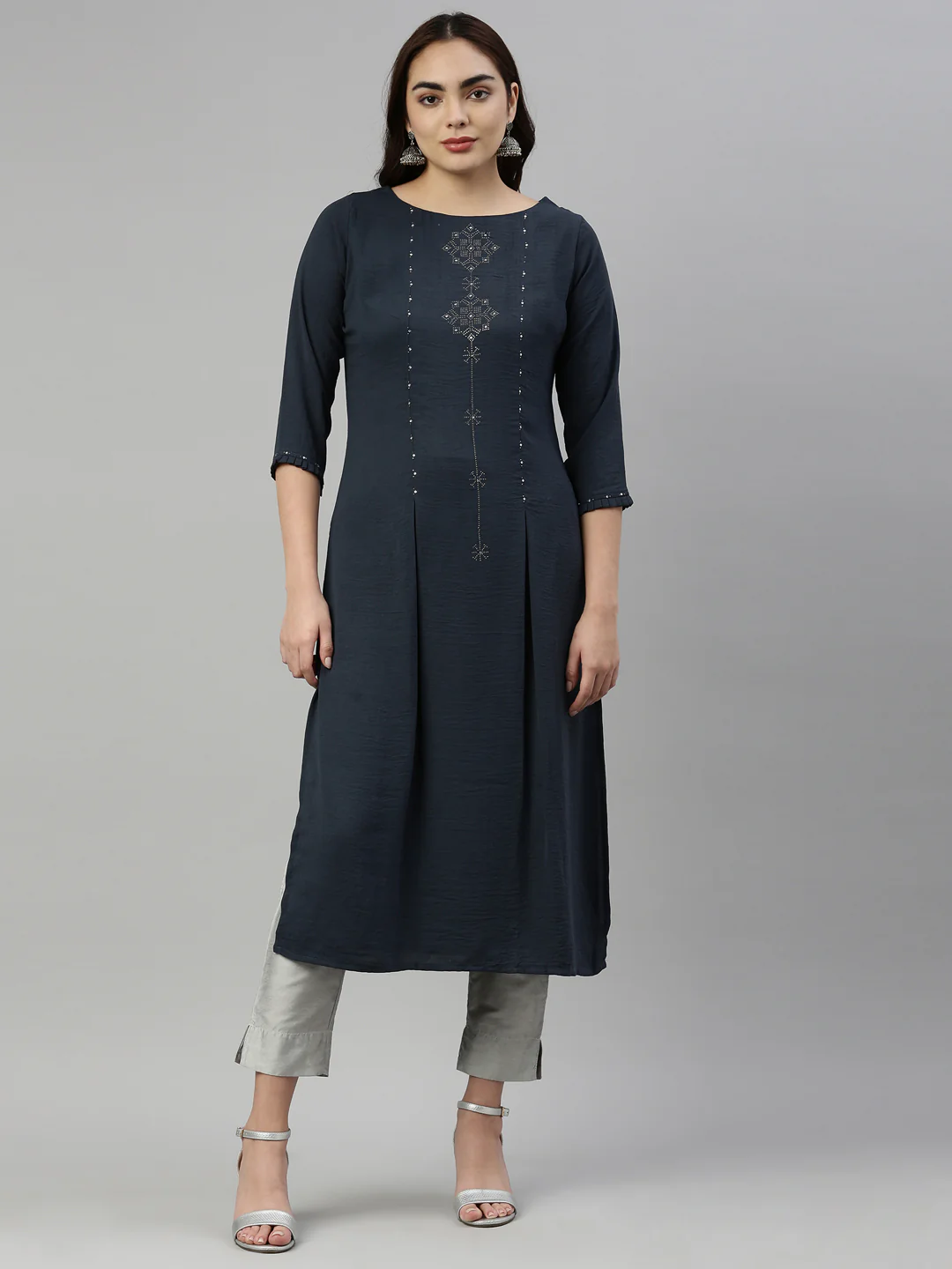 Neerus Grey Color Rayon Fabric Kurta