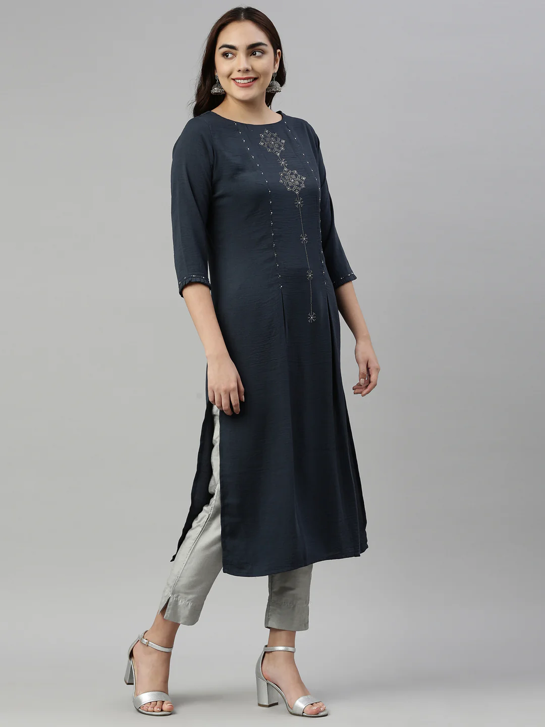 Neerus Grey Color Rayon Fabric Kurta - Image 4