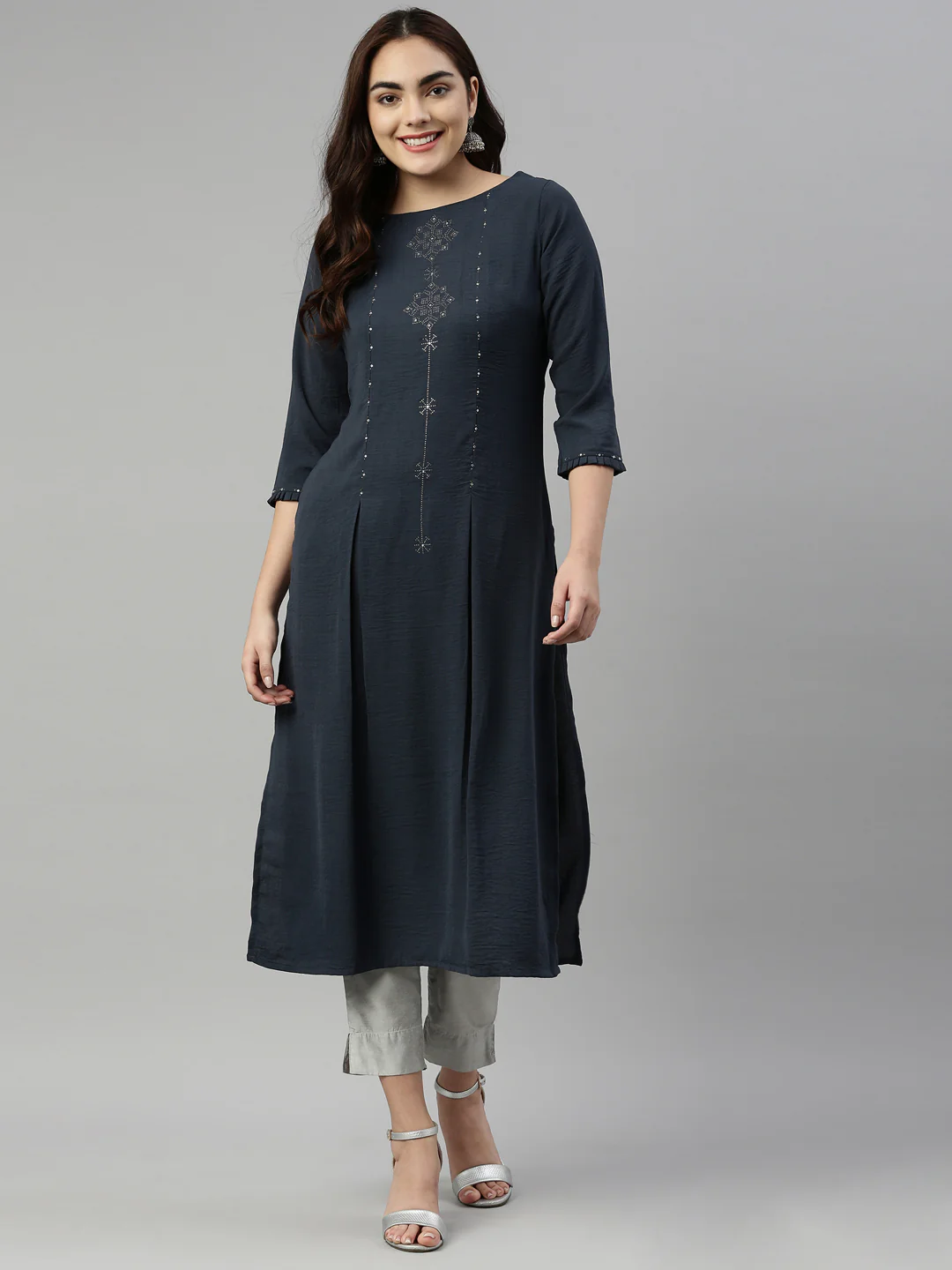 Neerus Grey Color Rayon Fabric Kurta - Image 6
