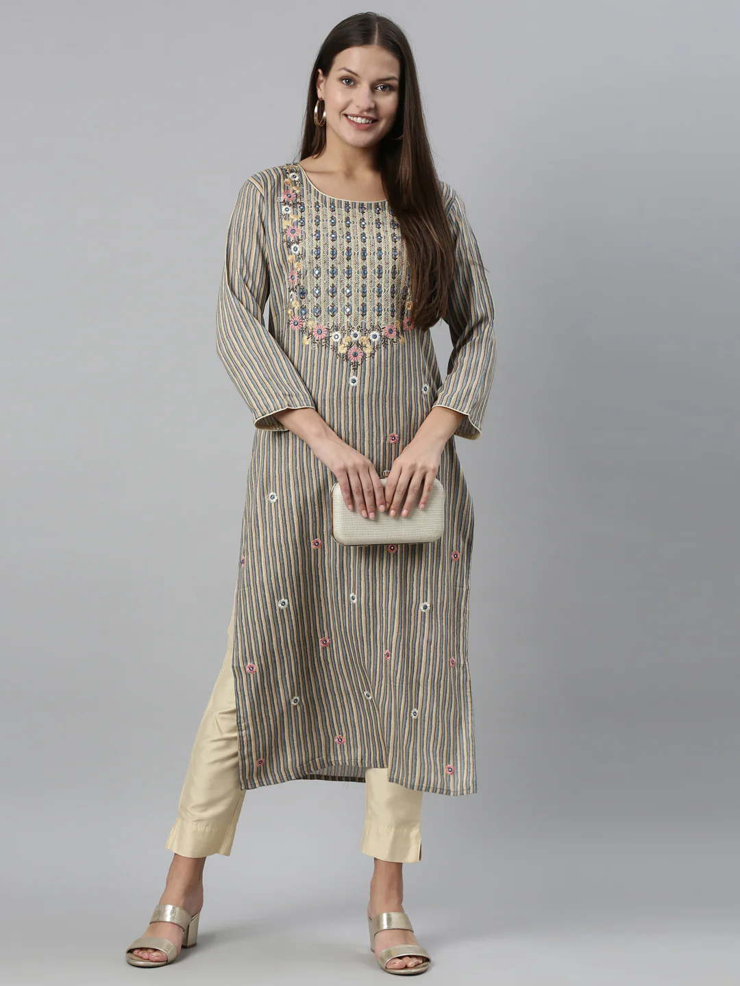 Neerus Grey Color Rayon Fabric Kurta - Image 13