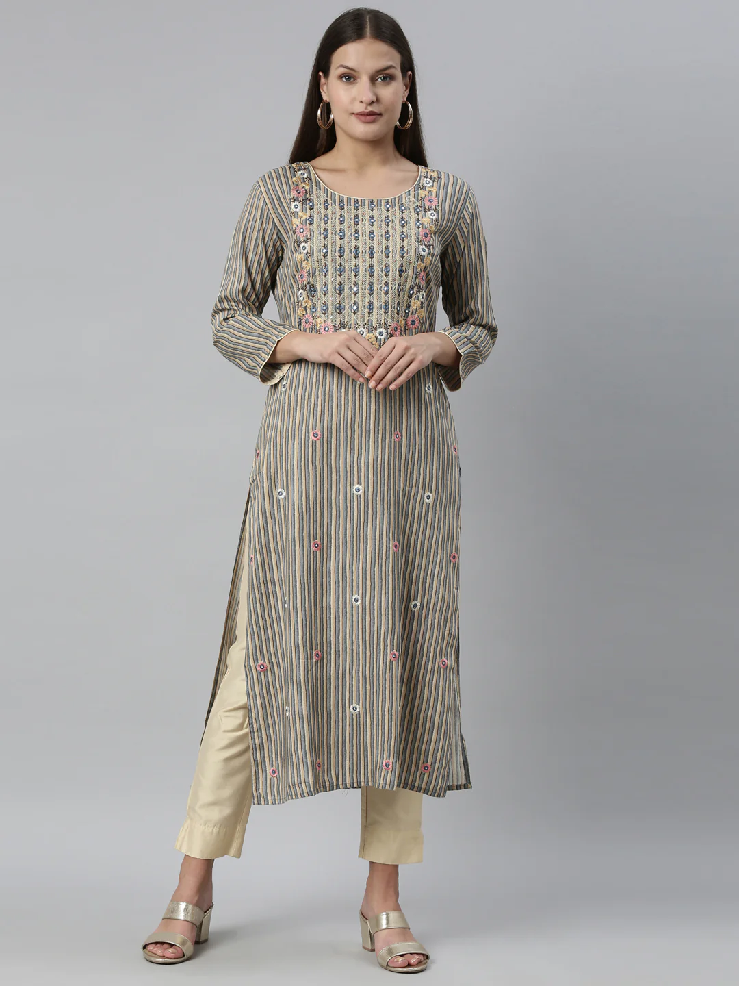 Neerus Grey Color Rayon Fabric Kurta - Image 16