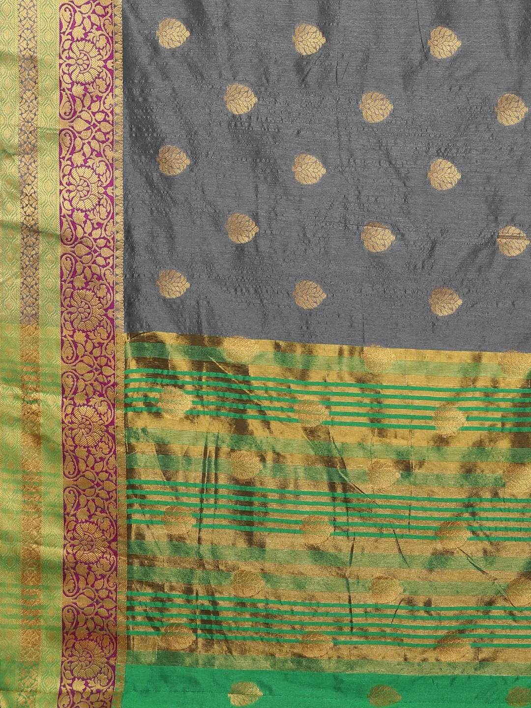 Neerus Grey Color Silk Cotton Fabric Saree With Blouse Piece - Image 4
