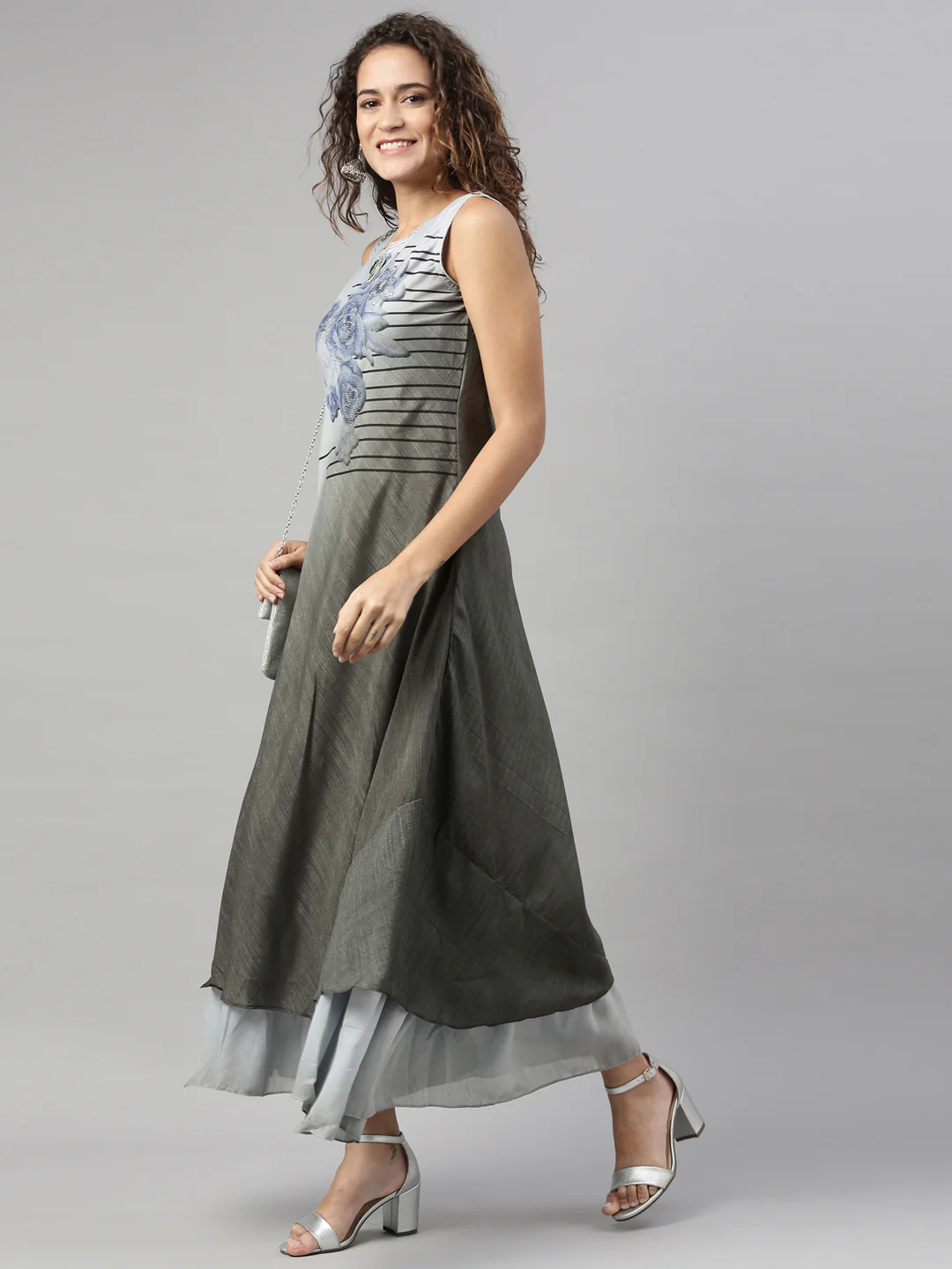 Neerus Grey Color Silk Fabric Kurta - Image 4