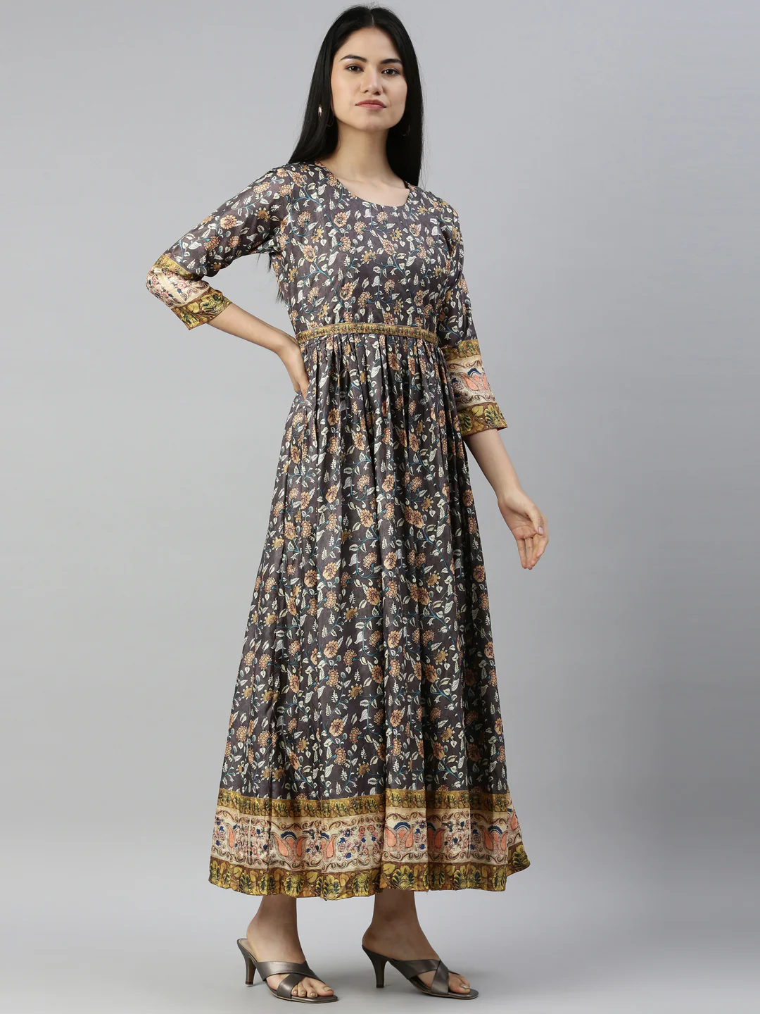Neerus Grey Color Silk Fabric Kurta - Image 4