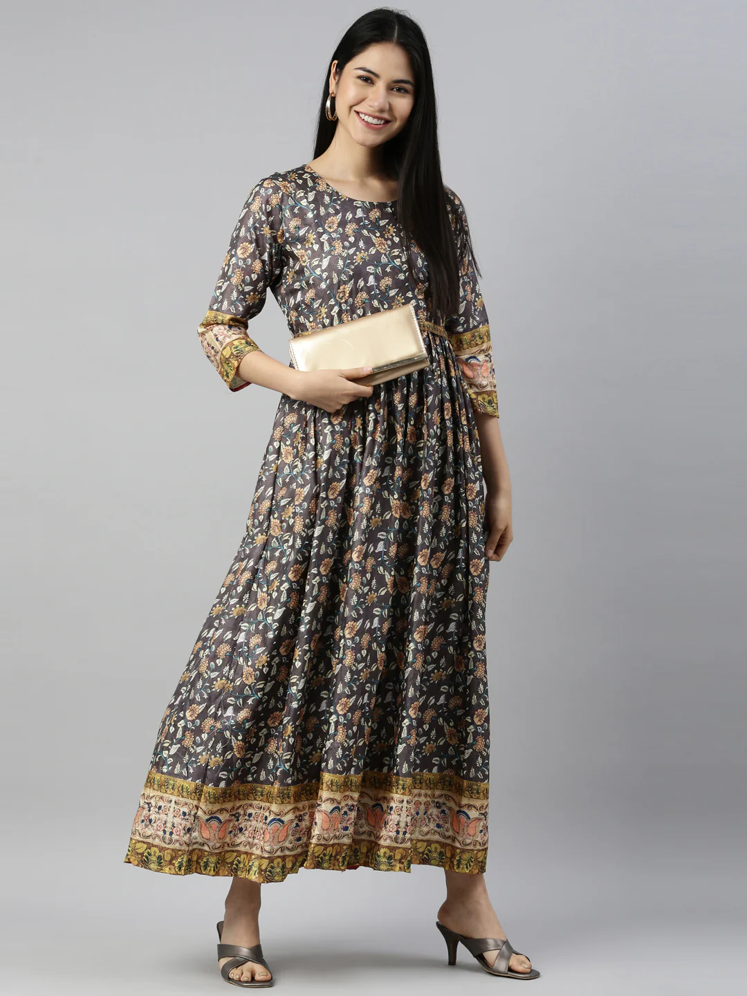 Neerus Grey Color Silk Fabric Kurta - Image 6
