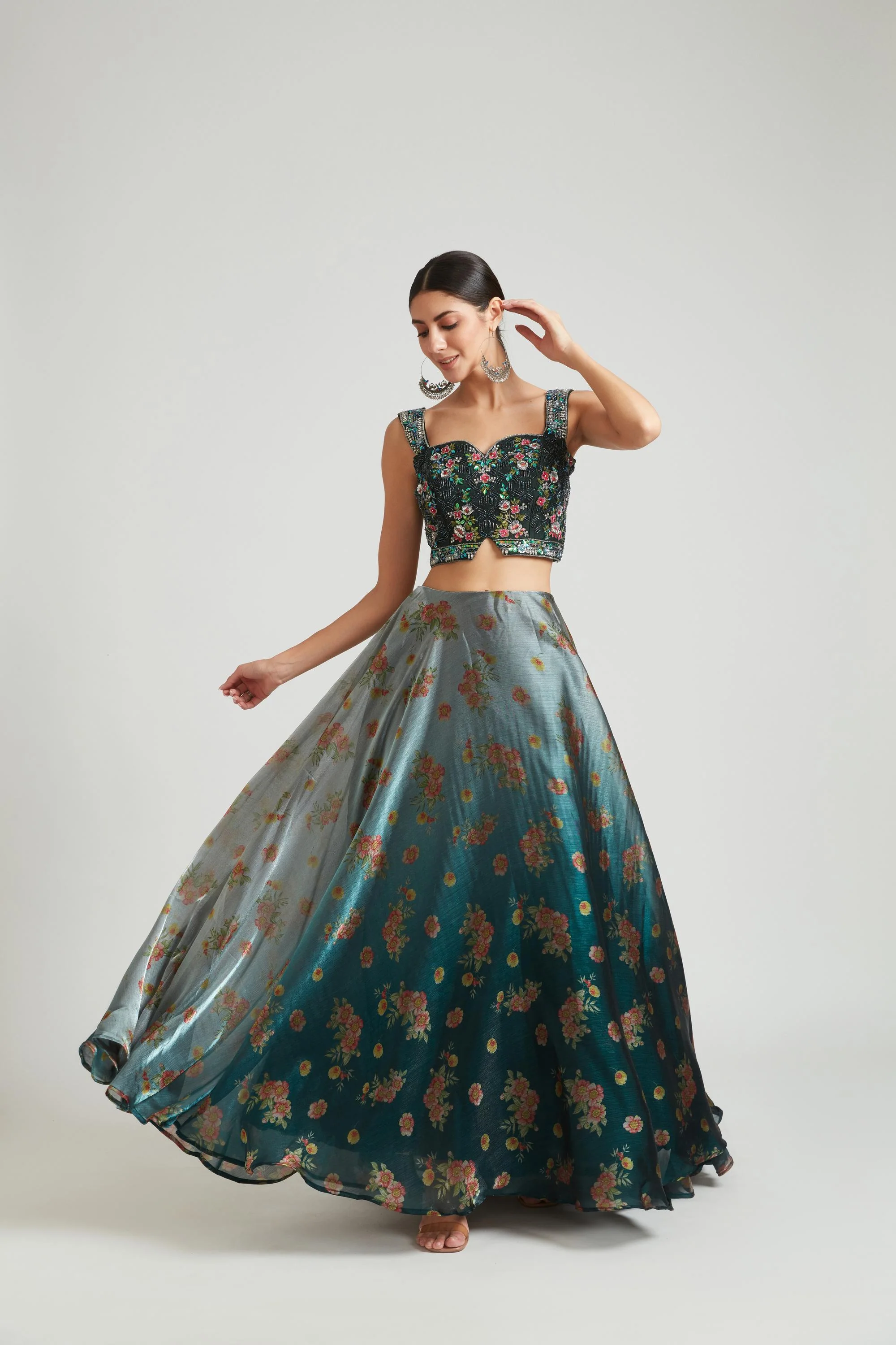 Neerus Grey Color Silk Fabric Lehenga Choli - Image 3