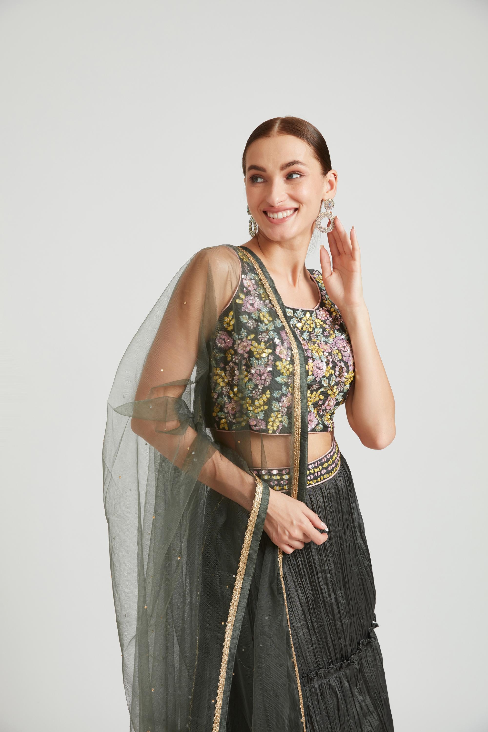 Neerus Grey Color Silk Fabric Lehenga Choli - Image 4
