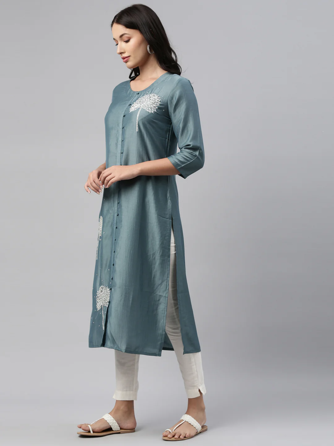 Neerus Grey Color Silk Fabric Tunic - Image 3
