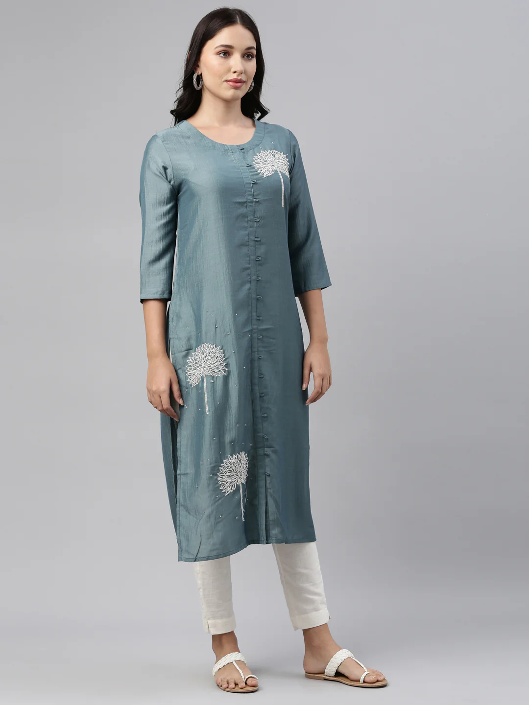 Neerus Grey Color Silk Fabric Tunic - Image 4