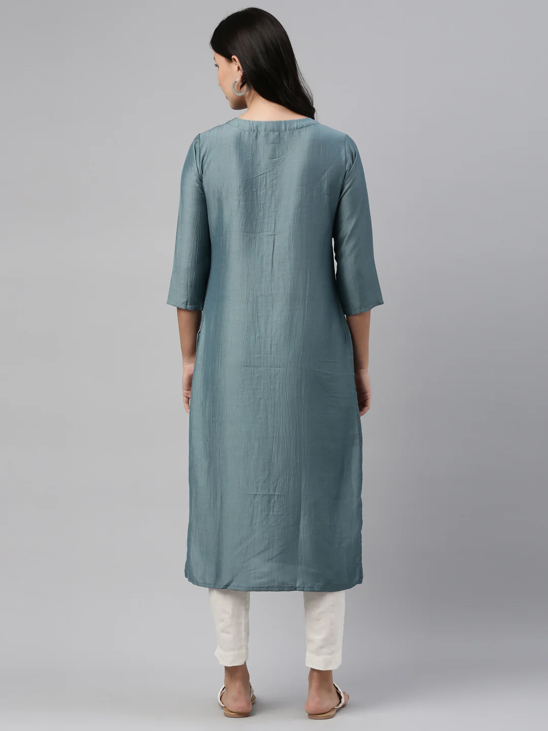 Neerus Grey Color Silk Fabric Tunic - Image 5
