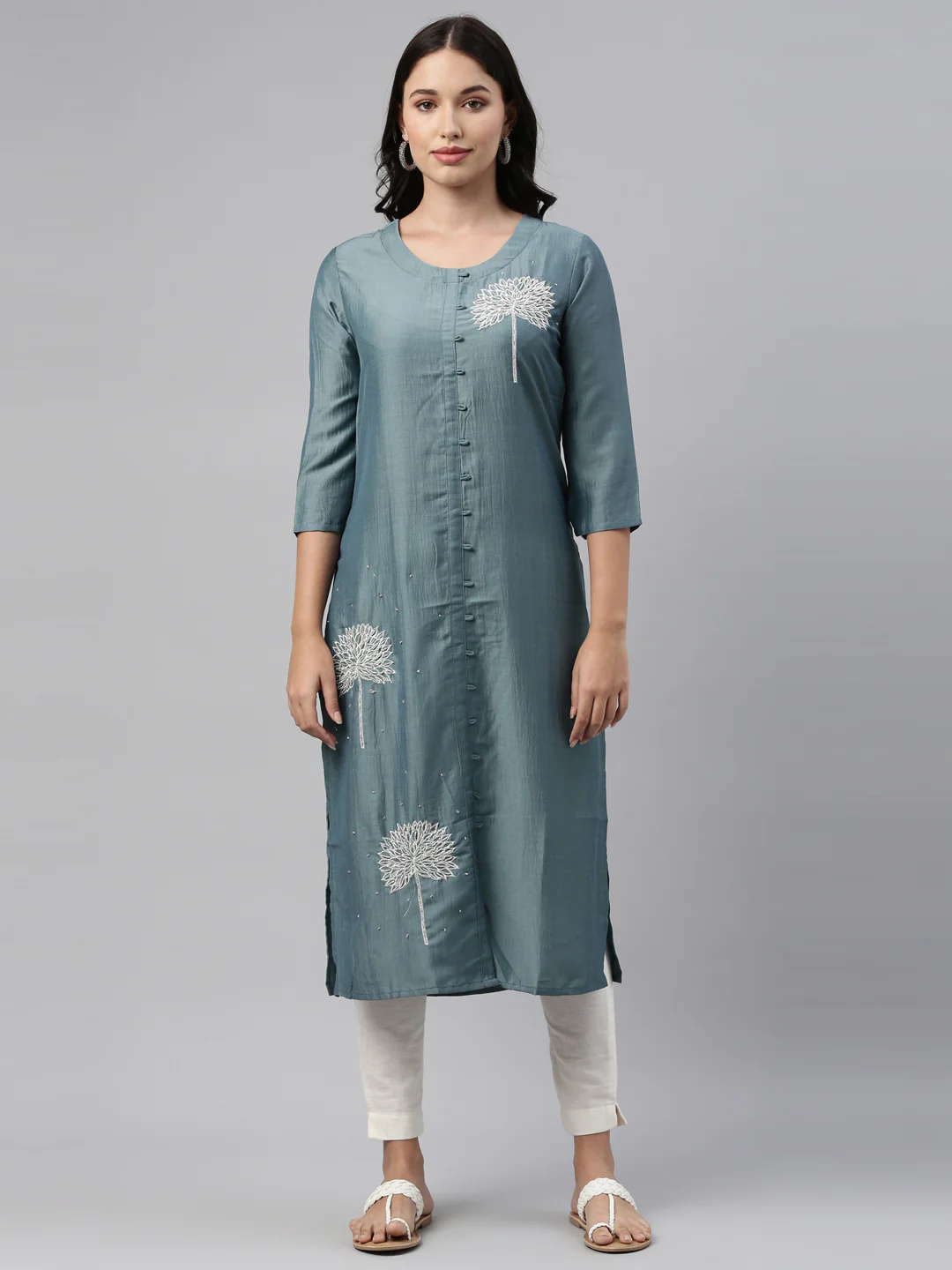 Neerus Grey Color Silk Fabric Tunic - Image 7