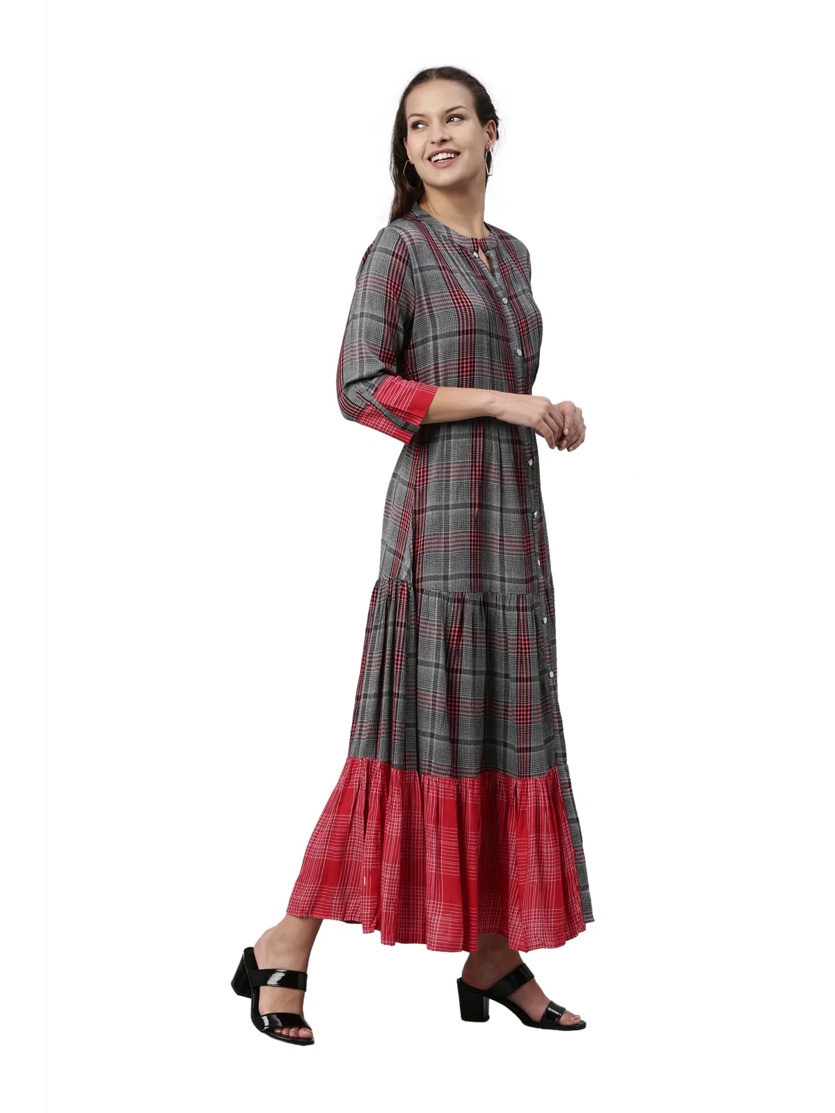 Neerus Grey Color Slub Rayon Fabric Kurta - Image 4