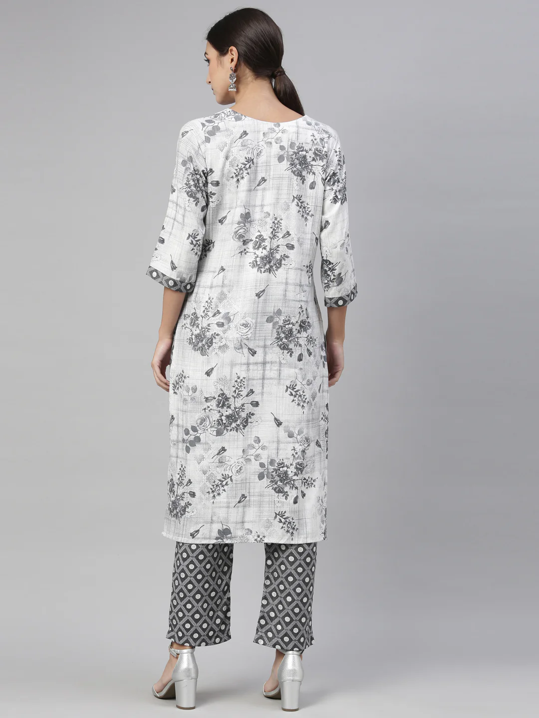 Neerus Grey Color Slub Rayon Fabric Kurta Set - Image 7