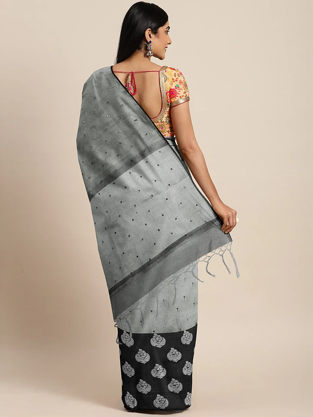 Neerus Grey Color Tissue Fabric Saree With Blouse Piece - Image 2