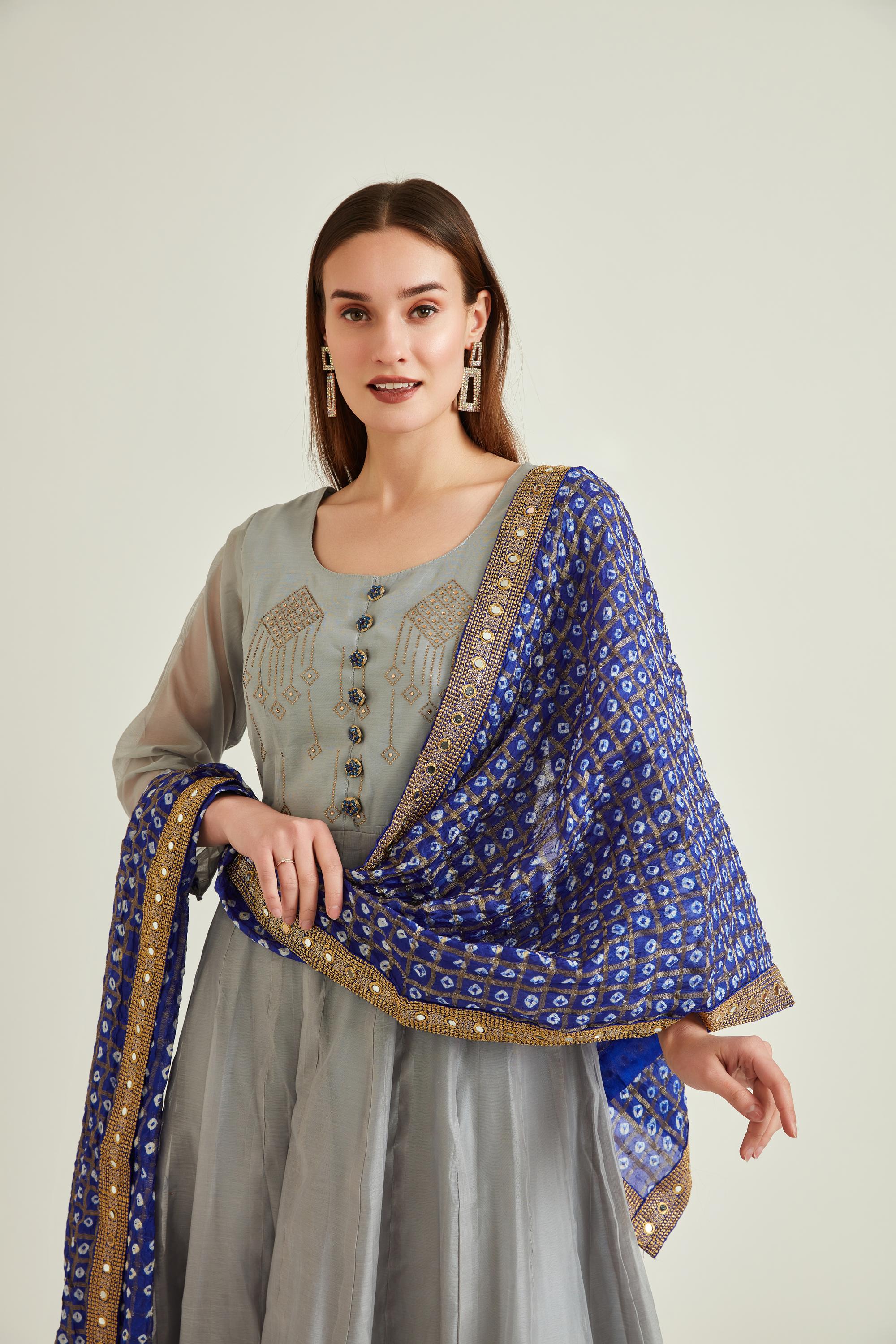 Neerus Grey Colour Chanderi Fabric Suit - Image 4