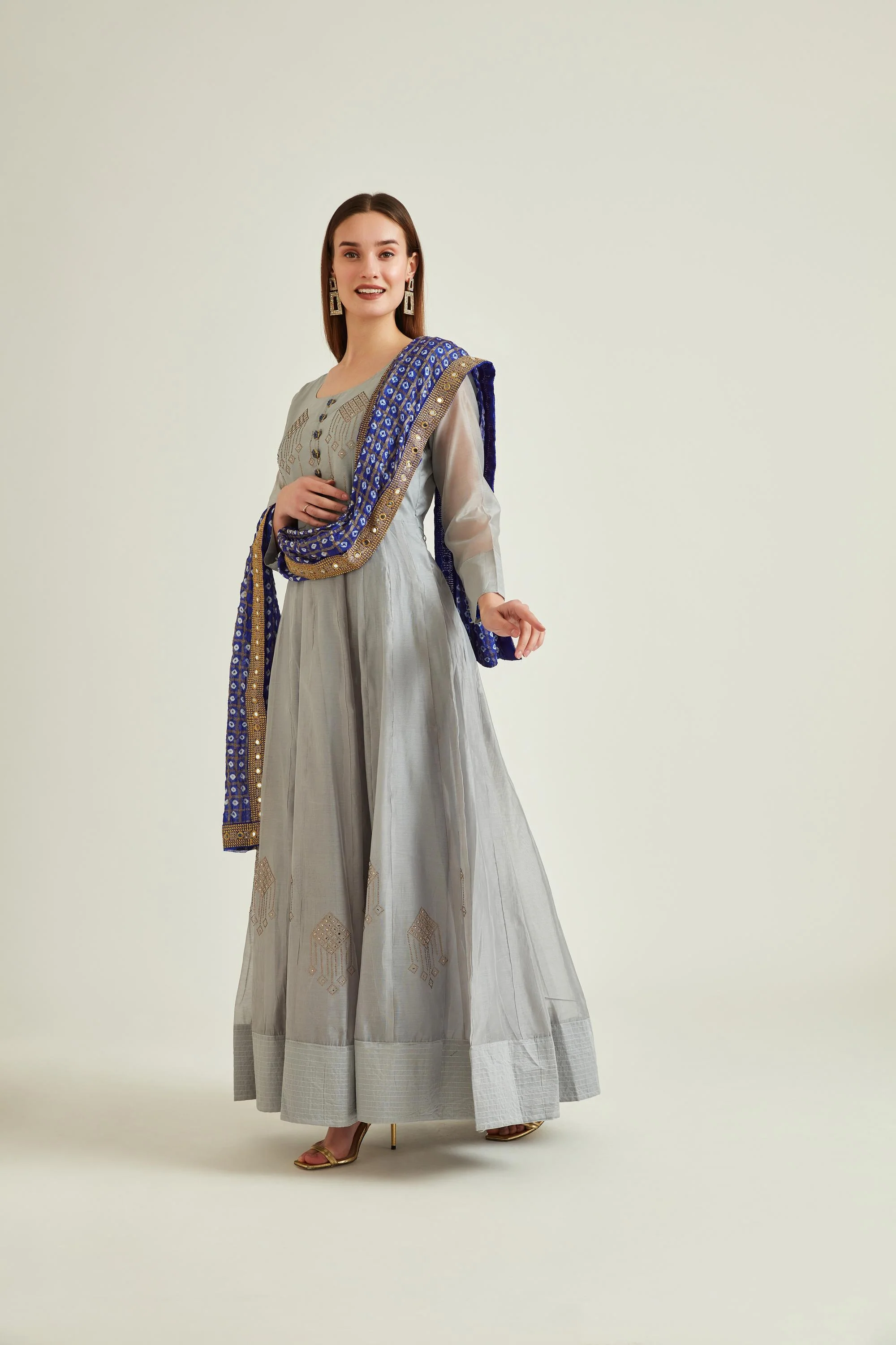 Neerus Grey Colour Chanderi Fabric Suit - Image 9
