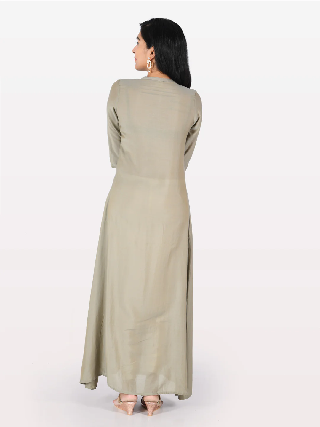 Neerus Grey Embroidered Anarkali Kurta - Image 3