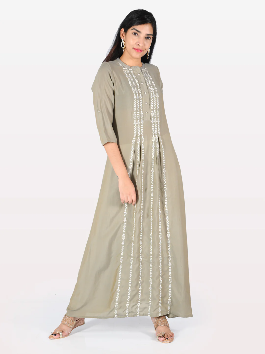 Neerus Grey Embroidered Anarkali Kurta - Image 5