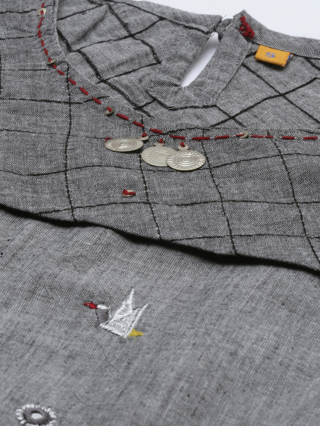 Neerus Grey Embroidered High Low Kurta - Image 4