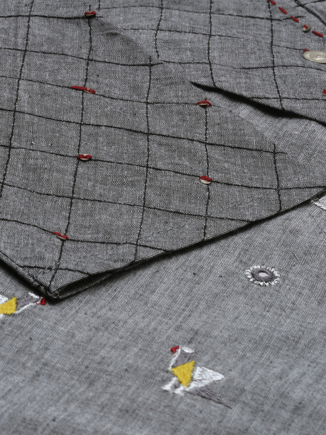 Neerus Grey Embroidered High Low Kurta - Image 5