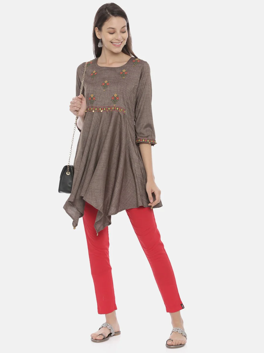 Neerus Grey Embroidered High Low Kurta - Image 6