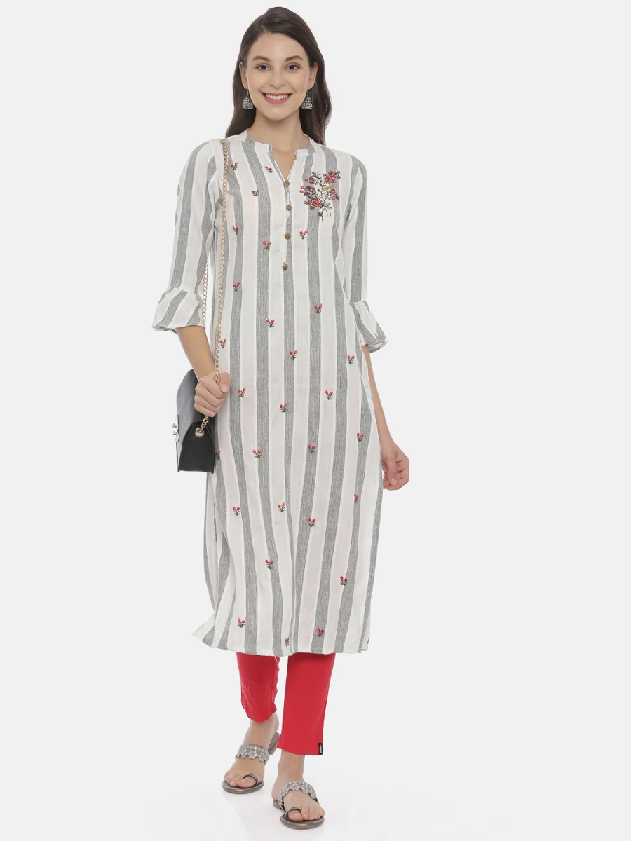 Neerus Grey Embroidered Straight Kurta - Image 6
